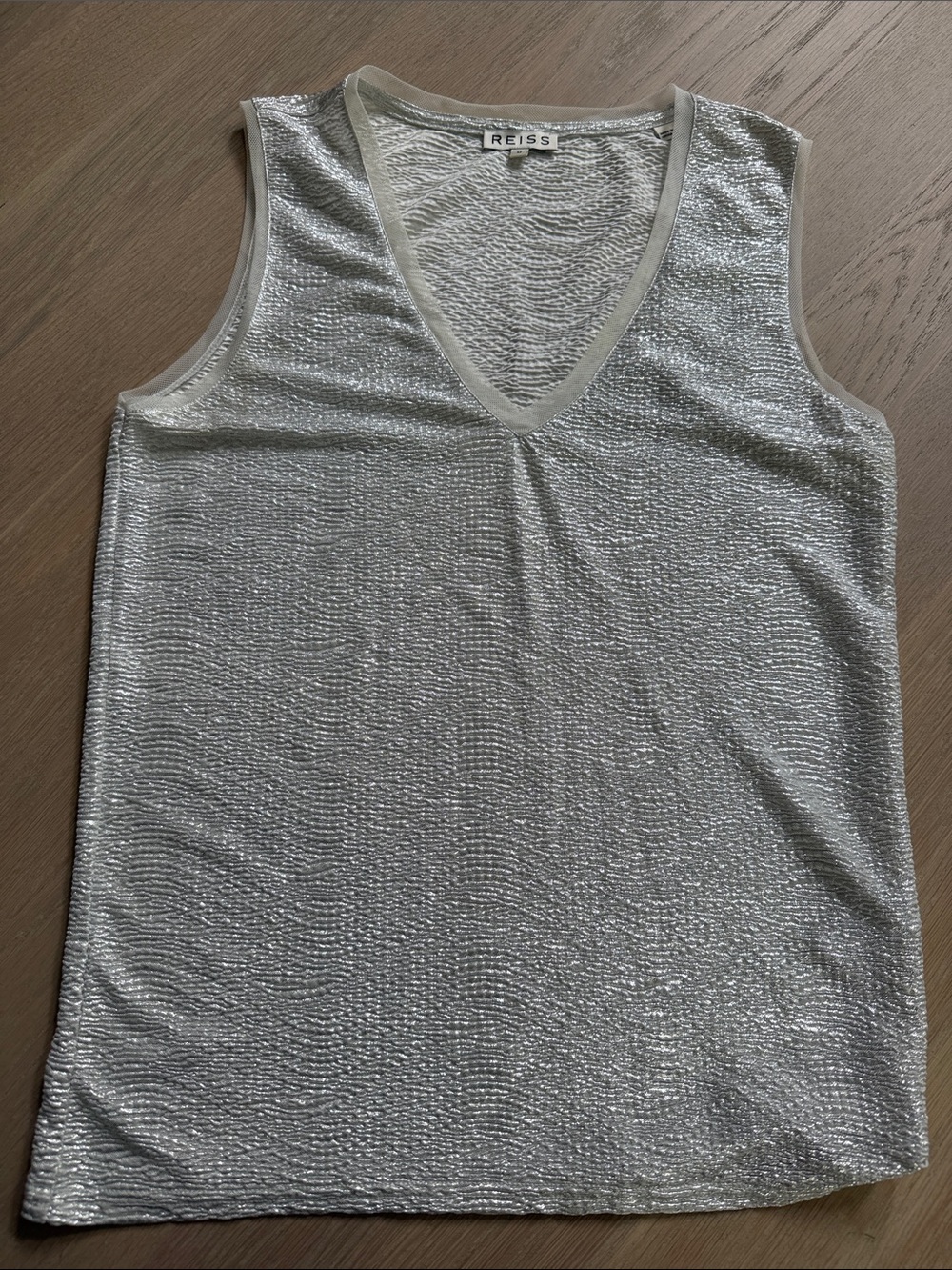 Reiss Silver Metallic V-Neck Sleeveless Top